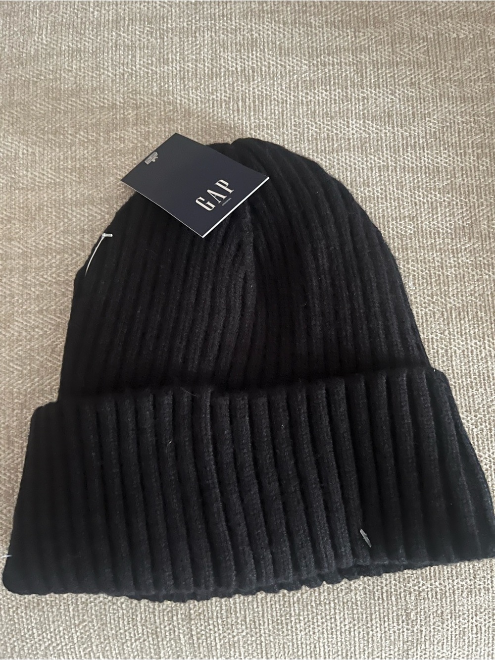 GAP Black Ribbed Fold-Over Beanie